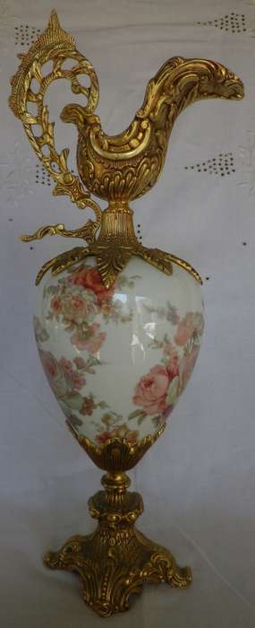 EXQUISITE!! Large Vintage Porcelain Pitcher/Ewer. Gold Tone Ormolu Mounts 43cm Napoleon III Style