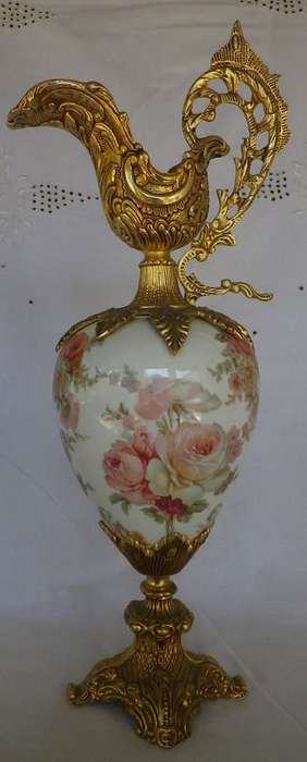 EXQUISITE!! Large Vintage Porcelain Pitcher/Ewer. Gold Tone Ormolu Mounts 43cm Napoleon III Style