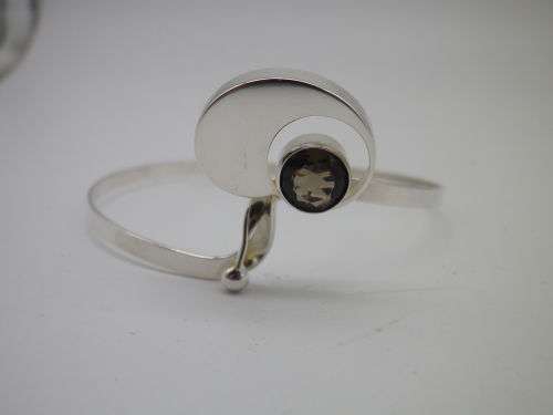 STERLING SILVER & Champagne TOPAZ BANGLE KULTASEPPA SALOVAARA TURKU FINLAND 1960s 7,1g