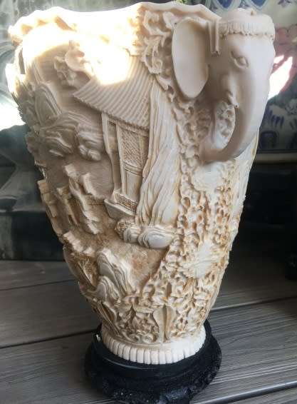 Chinese Carved Resin Large Vase with Elephant handles. 29cm tall Beautiful