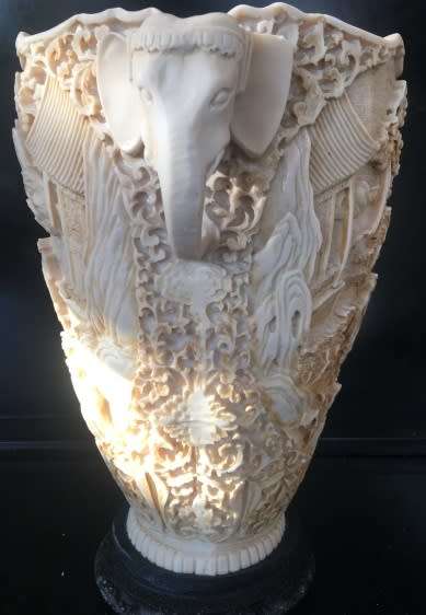 Chinese Carved Resin Large Vase with Elephant handles. 29cm tall Beautiful