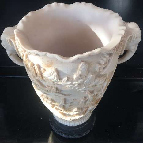 Chinese Carved Resin Large Vase with Elephant handles. 29cm tall Beautiful