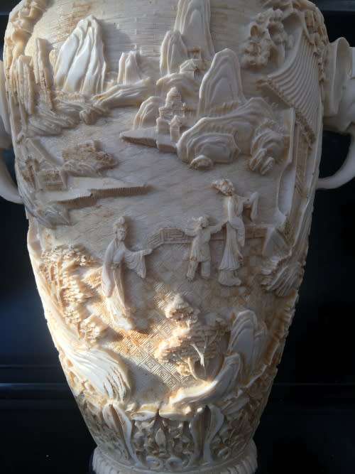 Chinese Carved Resin Large Vase with Elephant handles. 29cm tall Beautiful