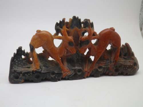 Vintage Chinese(?) Carved Stone DEER figurine. Lovely detail. 13 x 6 cm