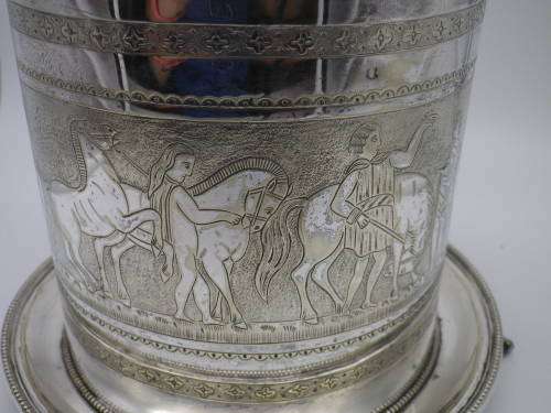 Antique Silver Plated Biscuit Barrel. Lion paw feet 16cm tall. Maker: HB