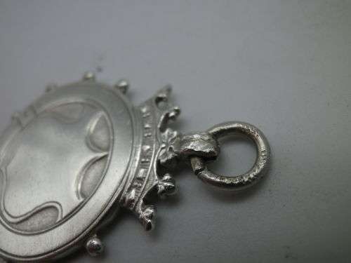 Hallmarked Sterling Silver Crested Fob Medal.  Birmingham, 1923/24 Maker: Walker and Hall 9grms