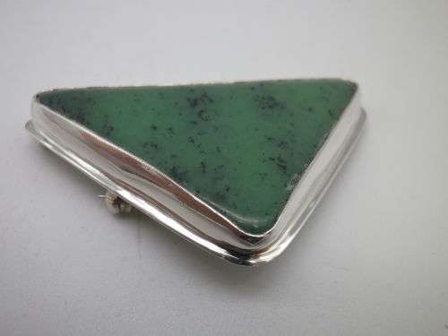 Sterling Silver & Green Semi Precious Stone Triangular pendant (or brooch)
