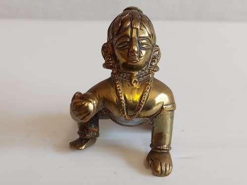 VINTAGE BRASS HINDU BABY KRISHNA (LADDU GOPAL) FIGURINE. 6.5 x 6 cm. UNUSUAL!