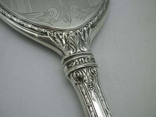 Vintage Art Nouveau Style Sterling Silver Hand held Beveled Mirror 40 cm long MAGNIFICENT