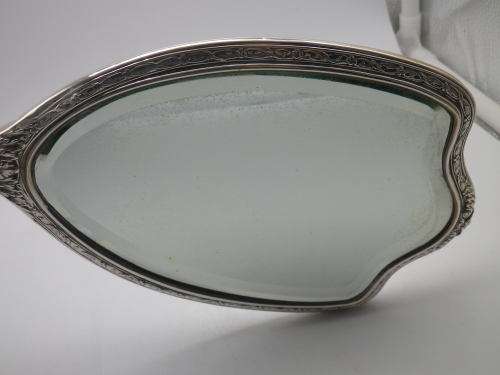 Vintage Art Nouveau Style Sterling Silver Hand held Beveled Mirror 40 cm long MAGNIFICENT