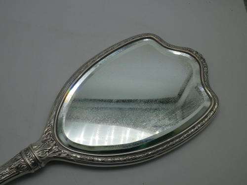 Vintage Art Nouveau Style Sterling Silver Hand held Beveled Mirror 40 cm long MAGNIFICENT