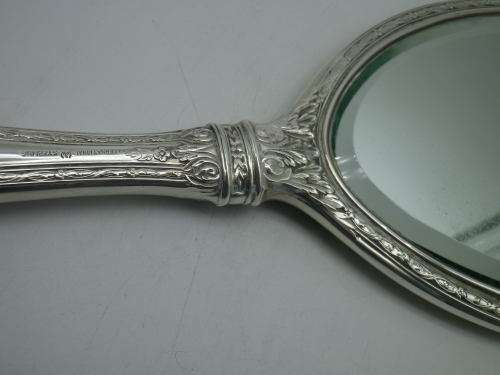 Vintage Art Nouveau Style Sterling Silver Hand held Beveled Mirror 40 cm long MAGNIFICENT