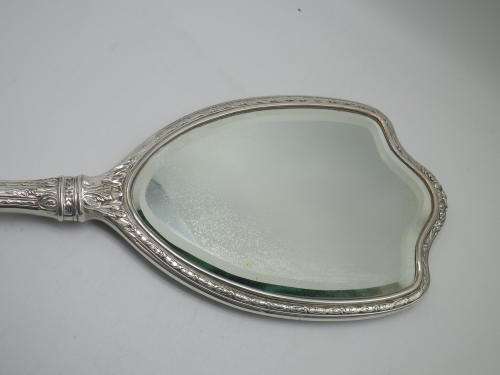 Vintage Art Nouveau Style Sterling Silver Hand held Beveled Mirror 40 cm long MAGNIFICENT