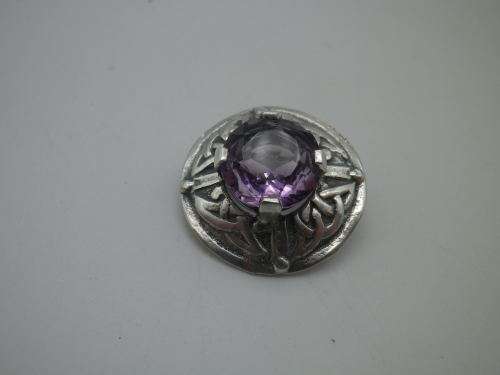 Hallmarked Sterling Silver & Amethyst Vintage CELTIC Brooch. Edinburgh 1958 Ward Brothers 2.3cm