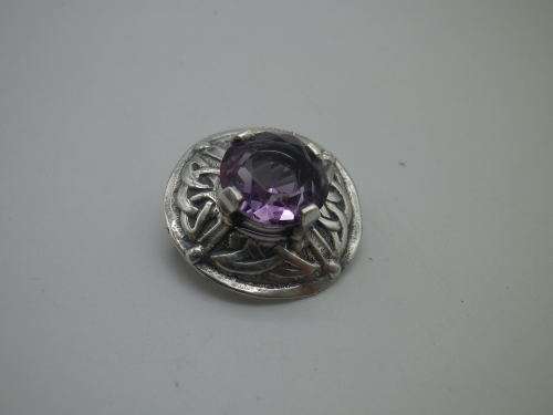 Hallmarked Sterling Silver & Amethyst Vintage CELTIC Brooch. Edinburgh 1958 Ward Brothers 2.3cm