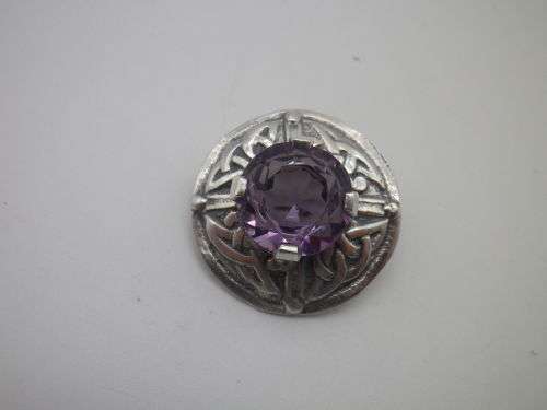 Hallmarked Sterling Silver & Amethyst Vintage CELTIC Brooch. Edinburgh 1958 Ward Brothers 2.3cm