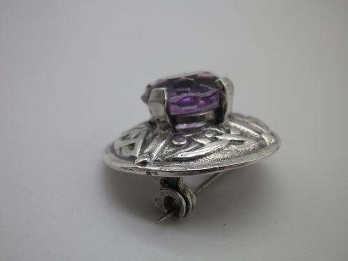 Hallmarked Sterling Silver & Amethyst Vintage CELTIC Brooch. Edinburgh 1958 Ward Brothers 2.3cm