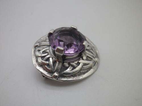 Hallmarked Sterling Silver & Amethyst Vintage CELTIC Brooch. Edinburgh 1958 Ward Brothers 2.3cm