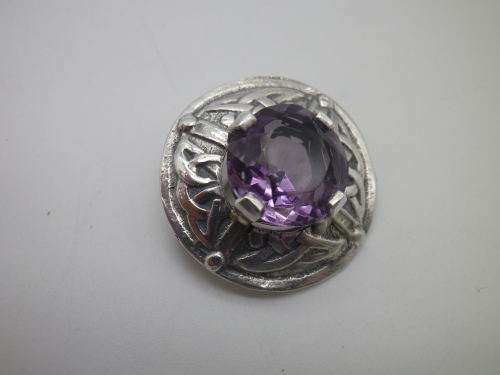 Hallmarked Sterling Silver & Amethyst Vintage CELTIC Brooch. Edinburgh 1958 Ward Brothers 2.3cm