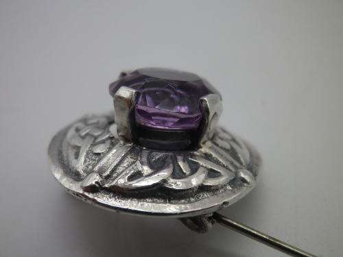 Hallmarked Sterling Silver & Amethyst Vintage CELTIC Brooch. Edinburgh 1958 Ward Brothers 2.3cm