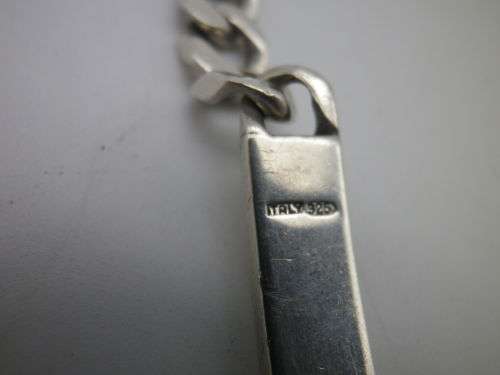 Vintage Sterling Silver Curb Link Identity Bracelet. Made in Italy 20cm 18grms