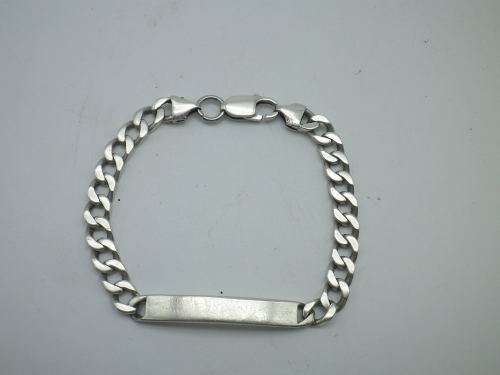 Vintage Sterling Silver Curb Link Identity Bracelet. Made in Italy 20cm 18grms