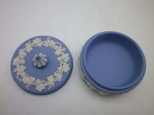 Wedgwood Blue Jasperware round lidded trinket pot. 8cm