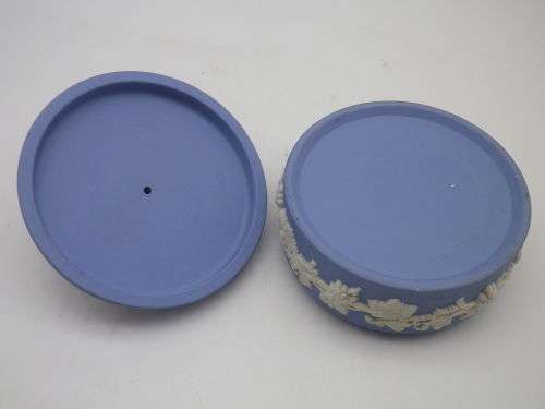 Wedgwood Blue Jasperware round lidded trinket pot. 8cm
