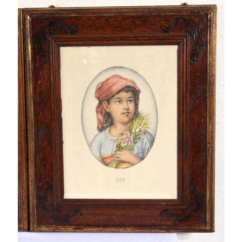 Children of the SEASONS, 4 Framed Portrait Lithographs, Italy   39x28.5cm BEAUTIFUL