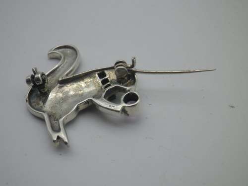 Sterling Silver, amethyst, onyx & marcasite Vintage SQUIRREL brooch
