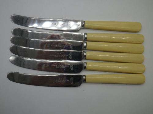 Vintage Bone (or faux?) handled butter knives. James Ryalls & Co Ltd, Sheffield, England. Boxed