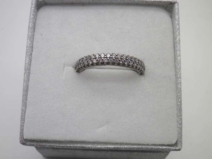 PANDORA Sterling Silver Eternity Ring, double row cubic zirconias Size: O 1/2. weight: approx 2.5grm