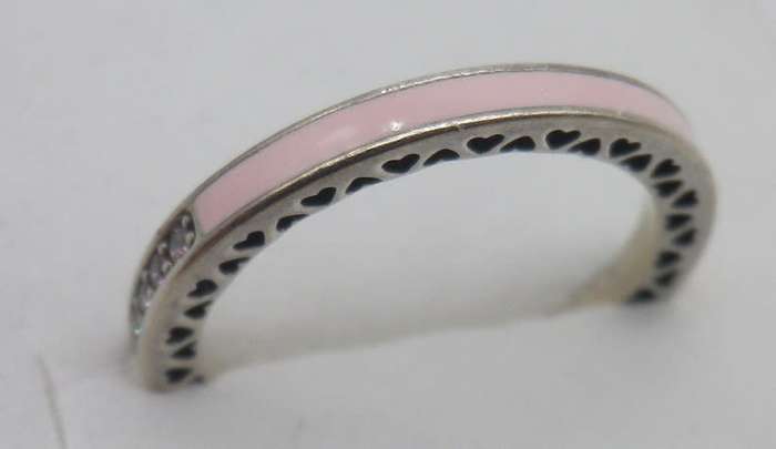 PANDORA Sterling Silver with hearts, Pink cubic zirconias & enamel Ring Size: L