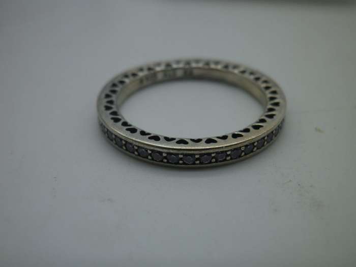 PANDORA Sterling Silver with hearts, Pink cubic zirconias & enamel Ring Size: L