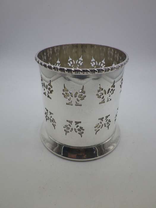 Vintage Silver plate on Copper wine bottle holder with pierced detail. Primrose Plate, England