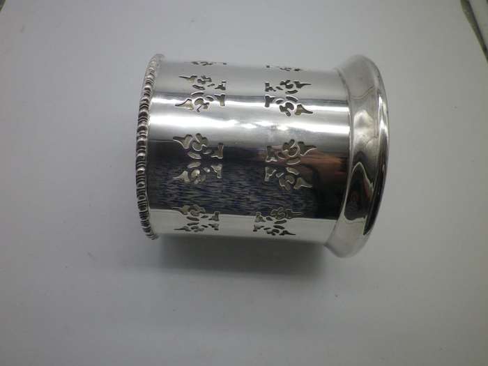 Vintage Silver plate on Copper wine bottle holder with pierced detail. Primrose Plate, England