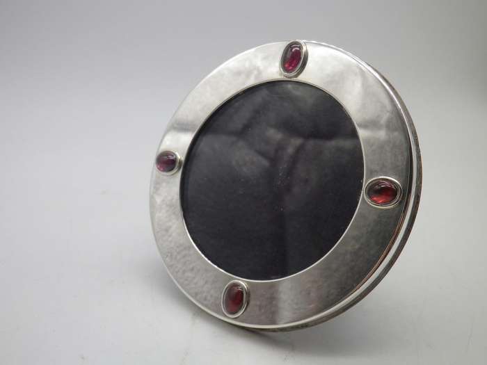 Sterling Silver Round Vintage Photo frame with Semi precious stones/glass insets. 9cm