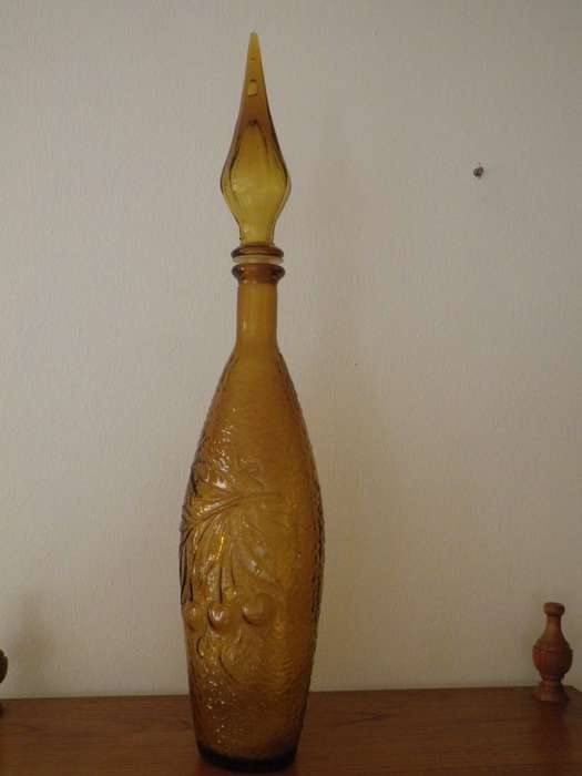 Vintage Mid century Italian Amber Pressed Glass Genie Bottle Empoli Bath Salts Bottle/decanter