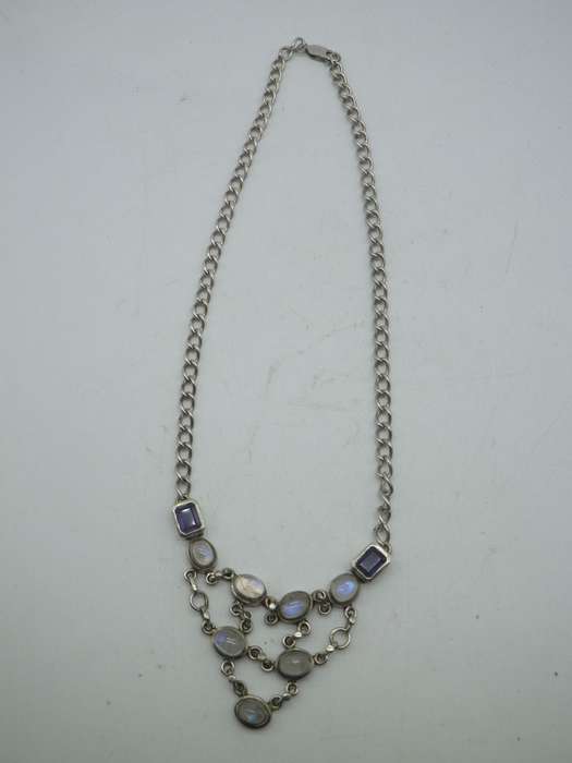 Sterling Silver,  MOONSTONE & Amethyst Boho Design necklace. GORGEOUS!