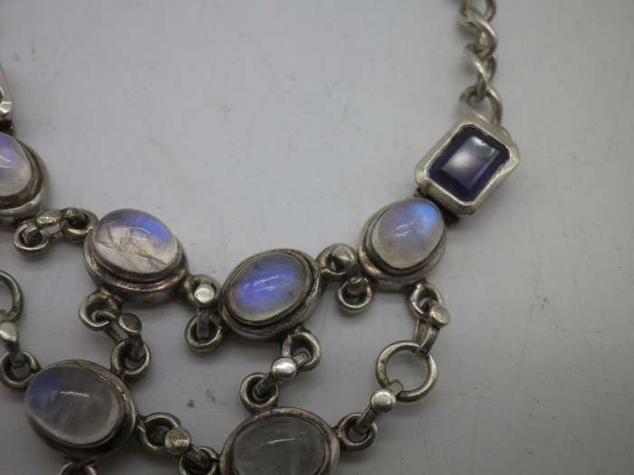 Sterling Silver,  MOONSTONE & Amethyst Boho Design necklace. GORGEOUS!