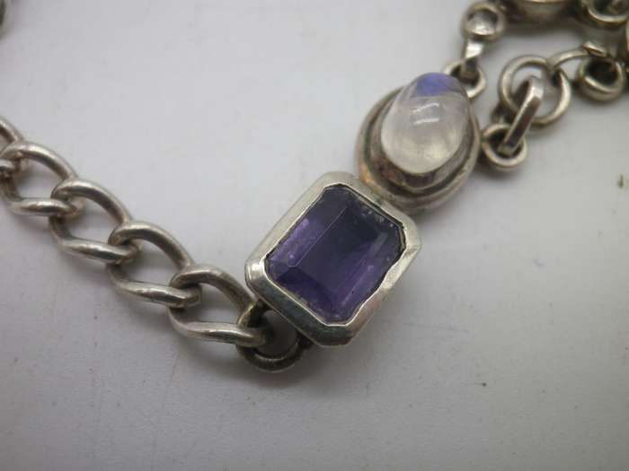 Sterling Silver,  MOONSTONE & Amethyst Boho Design necklace. GORGEOUS!