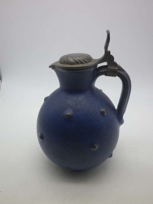 ANTON LANG Studio Pottery Jug Art Nouveau c1920s with pewter lid  12.5cm Rare