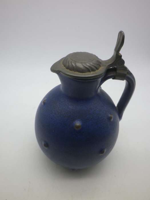 ANTON LANG Studio Pottery Jug Art Nouveau c1920s with pewter lid  12.5cm Rare