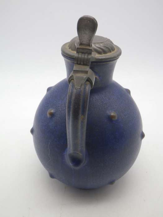 ANTON LANG Studio Pottery Jug Art Nouveau c1920s with pewter lid  12.5cm Rare