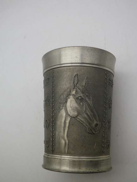 Quality Vintage Zinn Pewter EQUESTRIAN theme Tumbler