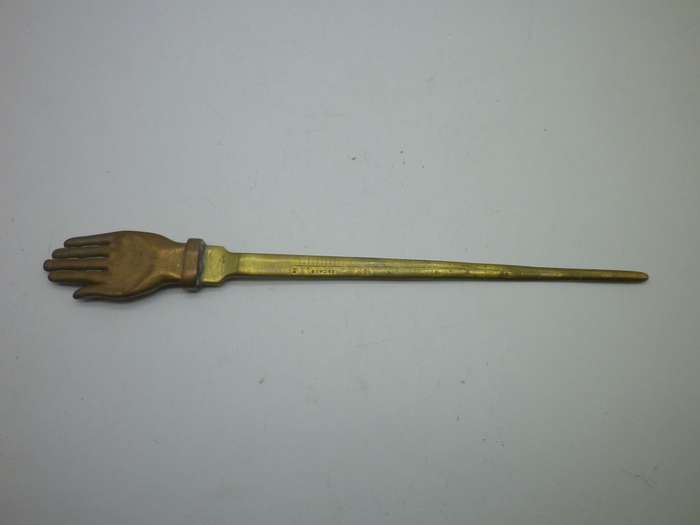 Rare Vintage  Brass & Copper Hand letter opener. The Red Hand Compositions Co, London