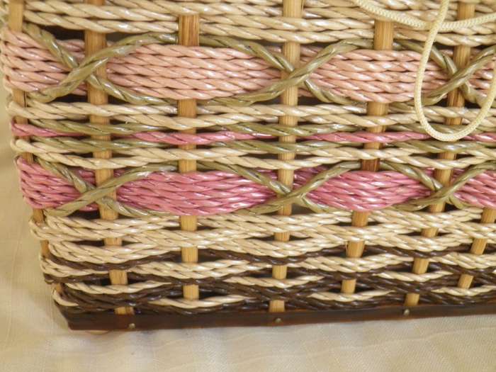 Fabulous Vintage SEWING Box. Woven Plastic with Tapestry material top. Carry Handle