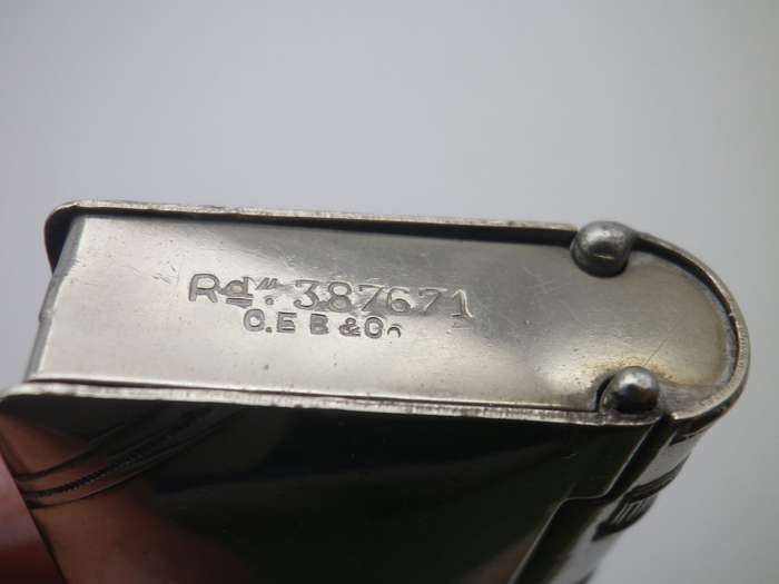 Edwardian silver plate or silver metal book shape chatelaine vesta & stamp case C.E B & Co 387671