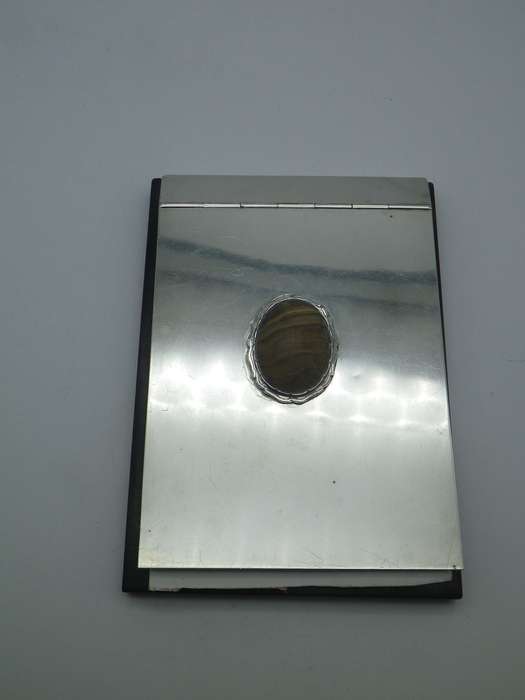 SILVER Note Pad holder. 800 purity Continental silver, likely Italian. Pretty brown stone inset.