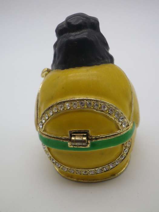 Gorgeous Geisha Trinket pot. Heavy metal, enamel and shiny stones. Cute!!!
